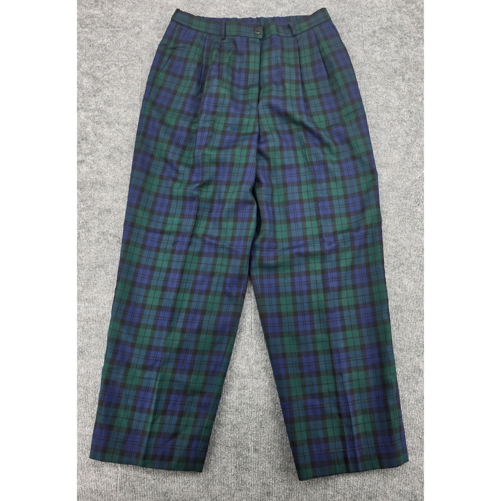 Pendleton Vintage Wool Black Watch Plaid Trousers Green Navy Blue Women 20 Tall